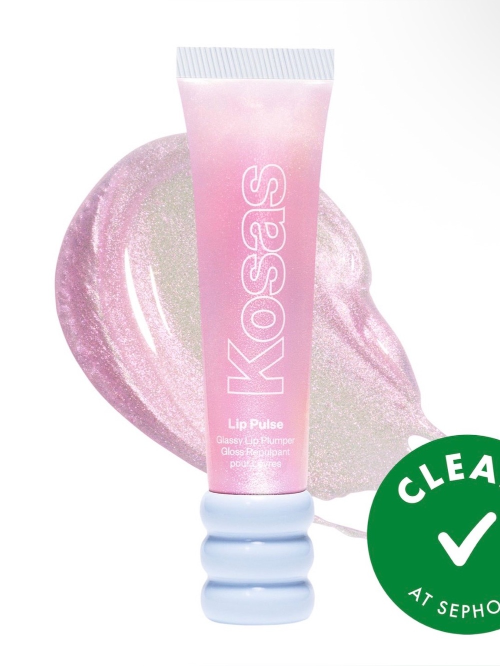 KOSAS Lip Pulse Glassy Lip Plumper Gloss Aura Flare clear with iridescent pink